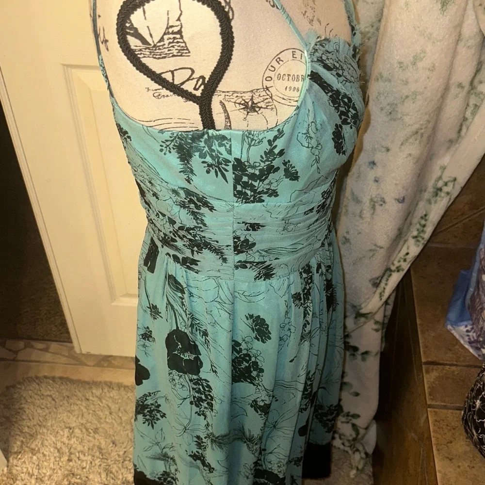 NWT Laundry By Shelli Segal Aqua Floral 100% SILK DRESS - Picture 12 of 13